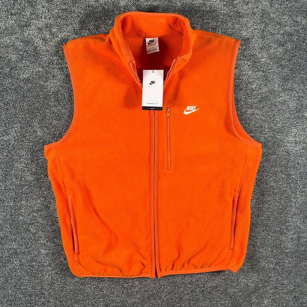 NEW Nike Vest Mens M Therma-FIT Orange Loose Fit Fleece Full Zip HV1446-893